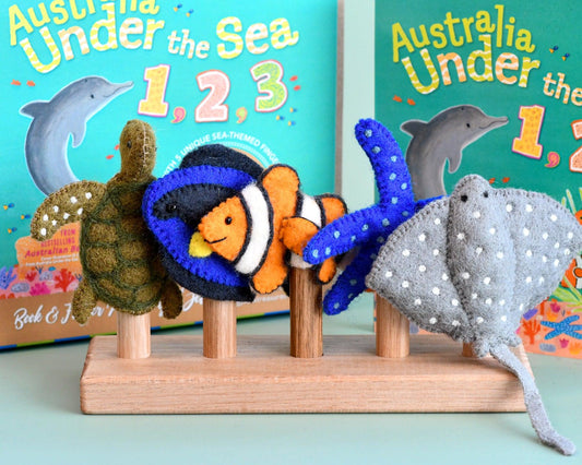 Australia Under The Sea 1, 2, 3 By Frané Lessac - Book And Finger Puppet Set